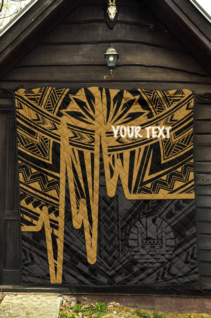 Tahiti Personalised Premium Quilt - Tahiti Seal In Heartbeat Patterns Style (Gold)