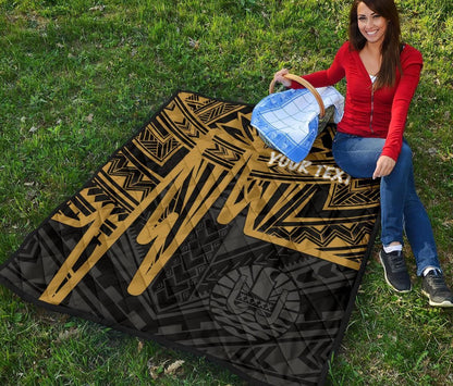 Tahiti Personalised Premium Quilt - Tahiti Seal In Heartbeat Patterns Style (Gold)