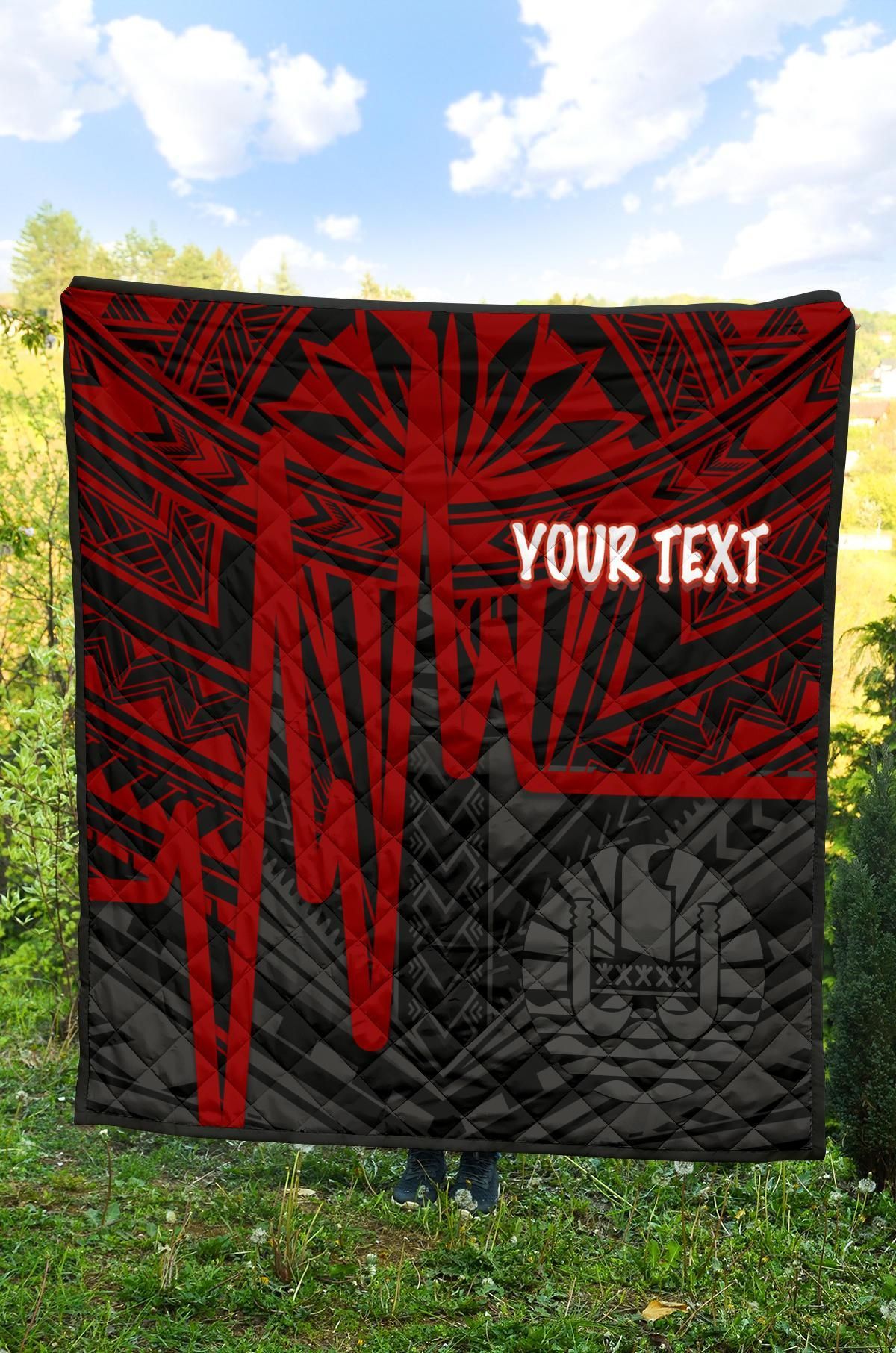 Tahiti Personalised Premium Quilt - Tahiti Seal In Heartbeat Patterns Style (Red)