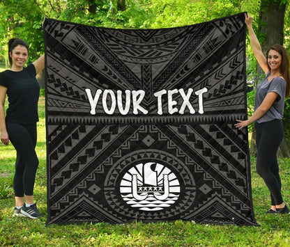 Tahiti Personalised Premium Quilt - Tahiti Seal In Polynesian Tattoo Style (Black)
