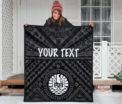 Tahiti Personalised Premium Quilt - Tahiti Seal In Polynesian Tattoo Style (Black)
