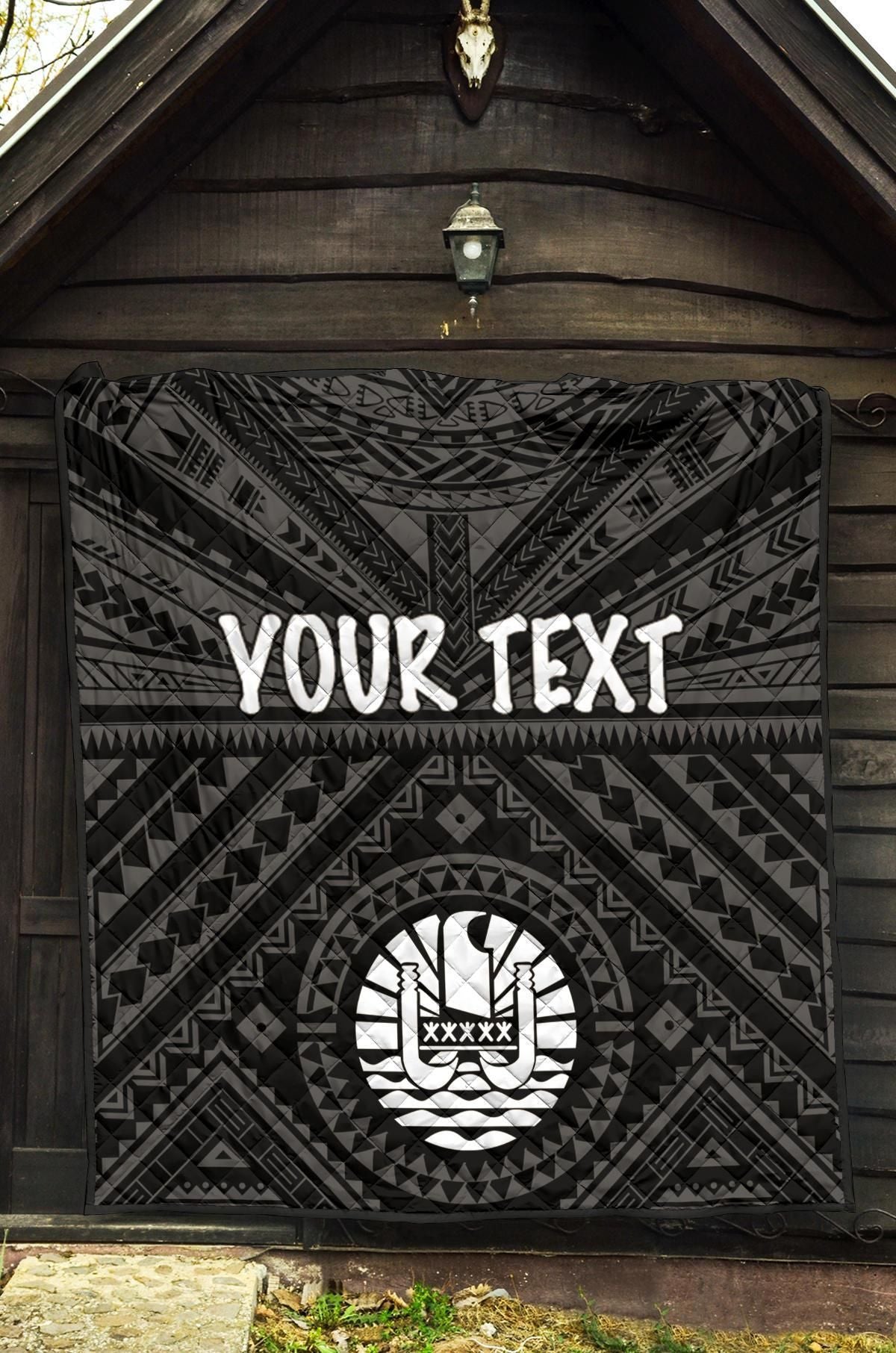 Tahiti Personalised Premium Quilt - Tahiti Seal In Polynesian Tattoo Style (Black)