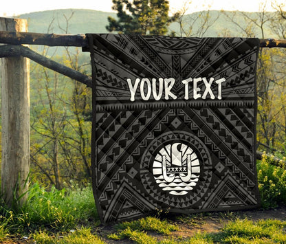 Tahiti Personalised Premium Quilt - Tahiti Seal In Polynesian Tattoo Style (Black)