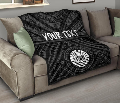 Tahiti Personalised Premium Quilt - Tahiti Seal In Polynesian Tattoo Style (Black)