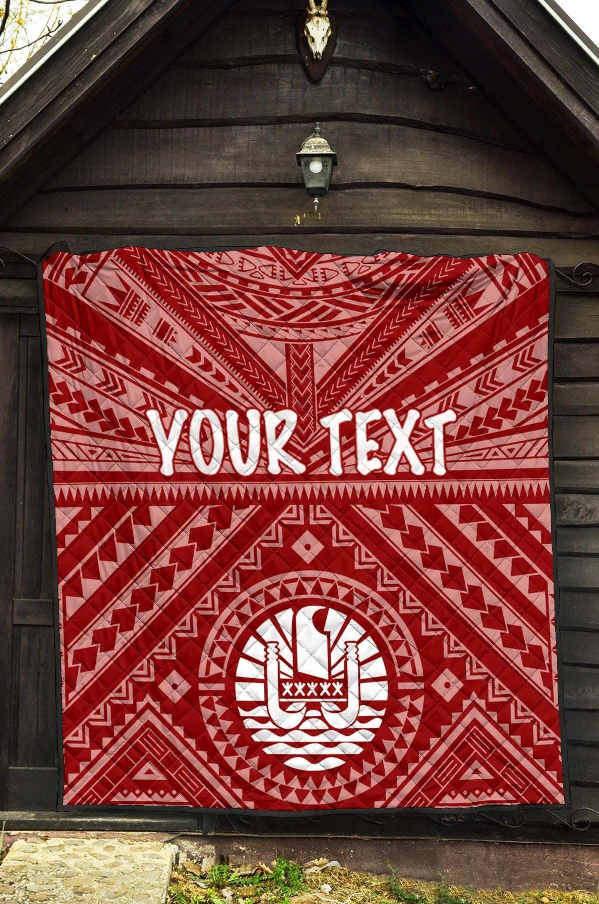 Tahiti Personalised Premium Quilt - Tahiti Seal In Polynesian Tattoo Style (Red)