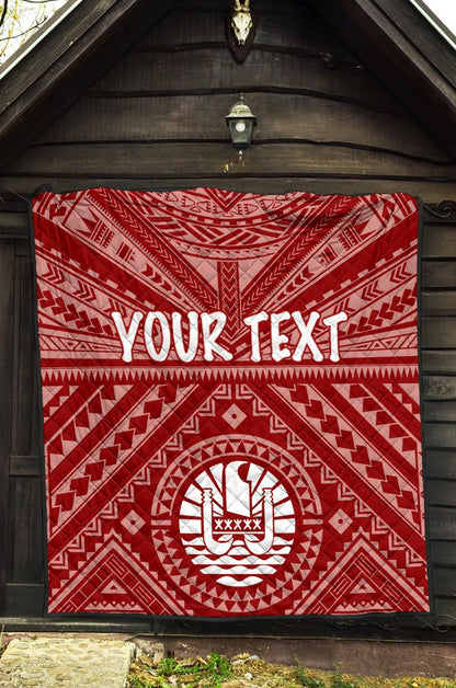 Tahiti Personalised Premium Quilt - Tahiti Seal In Polynesian Tattoo Style (Red)