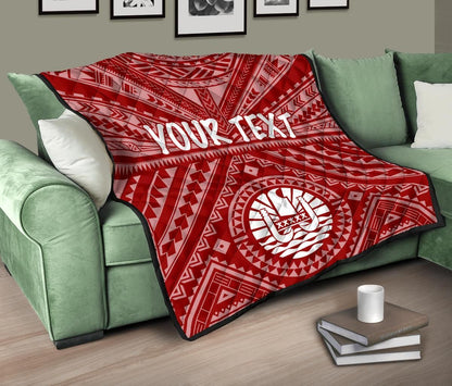 Tahiti Personalised Premium Quilt - Tahiti Seal In Polynesian Tattoo Style (Red)