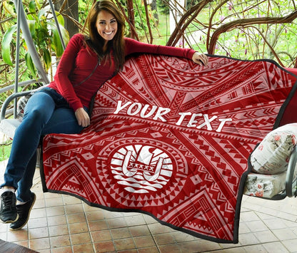 Tahiti Personalised Premium Quilt - Tahiti Seal In Polynesian Tattoo Style (Red)