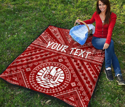 Tahiti Personalised Premium Quilt - Tahiti Seal In Polynesian Tattoo Style (Red)