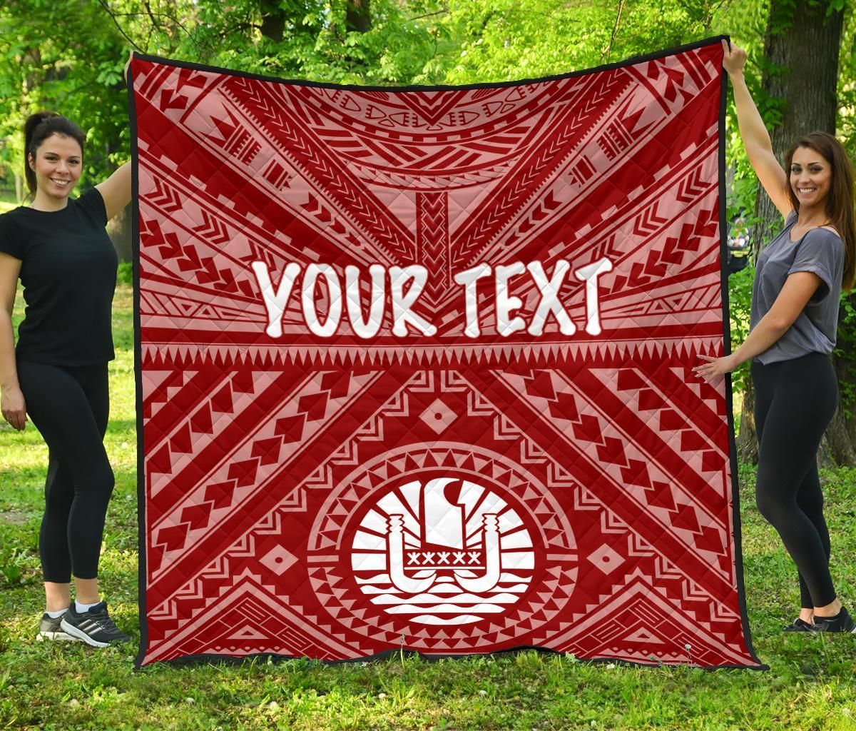 Tahiti Personalised Premium Quilt - Tahiti Seal In Polynesian Tattoo Style (Red)