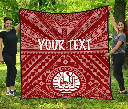 Tahiti Personalised Premium Quilt - Tahiti Seal In Polynesian Tattoo Style (Red)