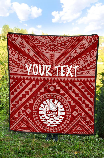 Tahiti Personalised Premium Quilt - Tahiti Seal In Polynesian Tattoo Style (Red)