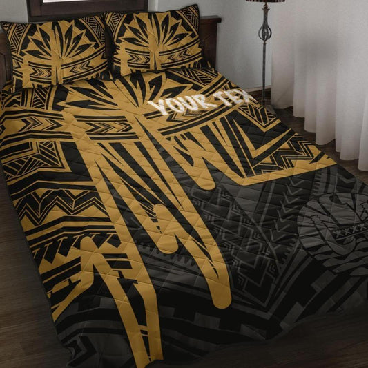 Tahiti Personalised Quilt Bed Set - Tahiti Seal In Heartbeat Patterns Style (Gold)
