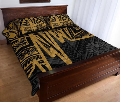 Tahiti Personalised Quilt Bed Set - Tahiti Seal In Heartbeat Patterns Style (Gold)