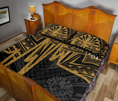 Tahiti Personalised Quilt Bed Set - Tahiti Seal In Heartbeat Patterns Style (Gold)