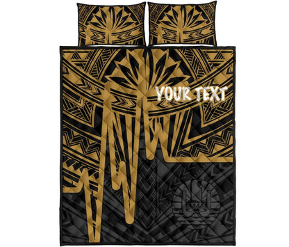 Tahiti Personalised Quilt Bed Set - Tahiti Seal In Heartbeat Patterns Style (Gold)