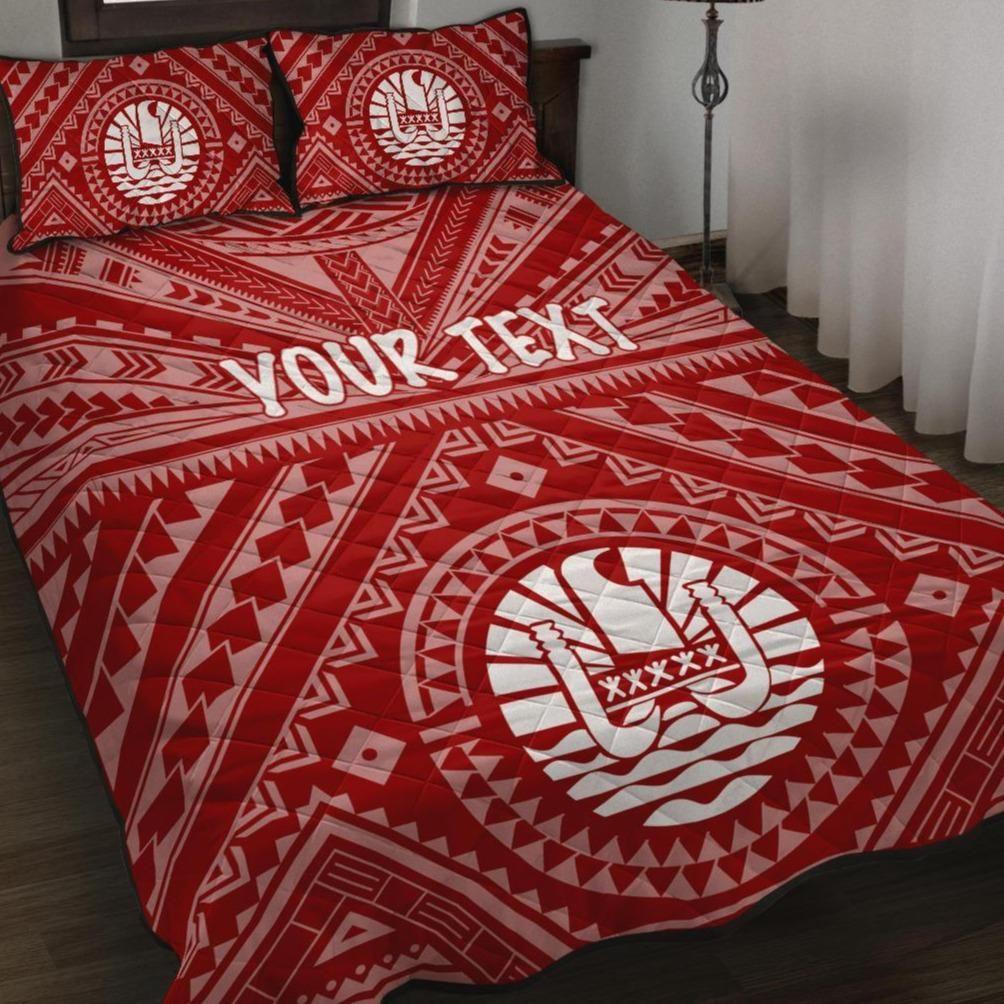 Tahiti Personalised Quilt Bed Set - Tahiti Seal In Polynesian Tattoo Style (Red)