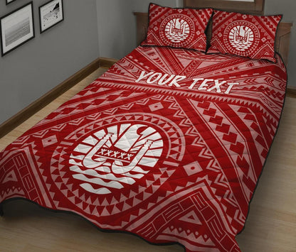 Tahiti Personalised Quilt Bed Set - Tahiti Seal In Polynesian Tattoo Style (Red)