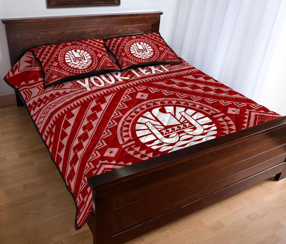 Tahiti Personalised Quilt Bed Set - Tahiti Seal In Polynesian Tattoo Style (Red)