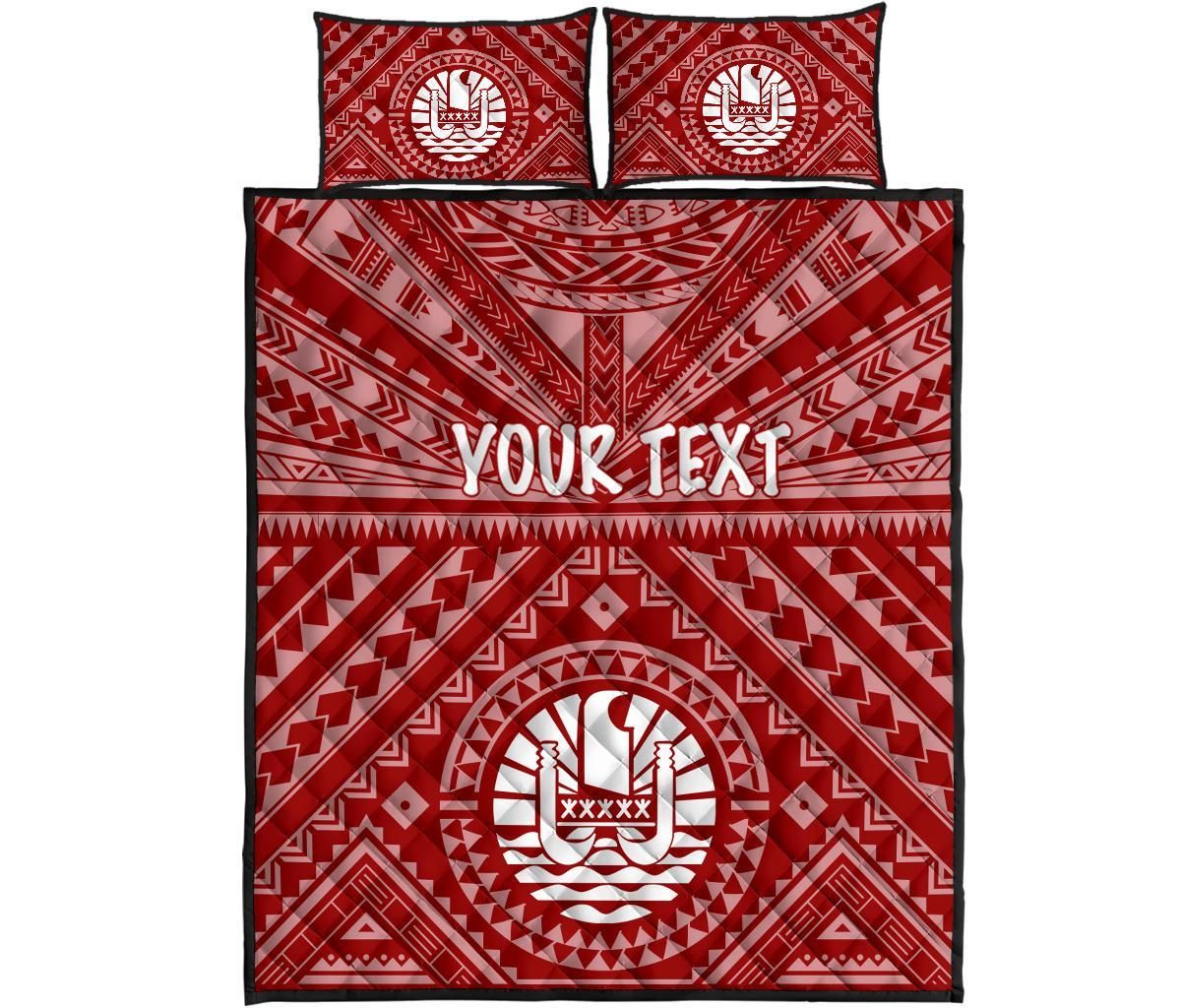 Tahiti Personalised Quilt Bed Set - Tahiti Seal In Polynesian Tattoo Style (Red)