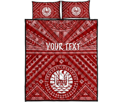 Tahiti Personalised Quilt Bed Set - Tahiti Seal In Polynesian Tattoo Style (Red)