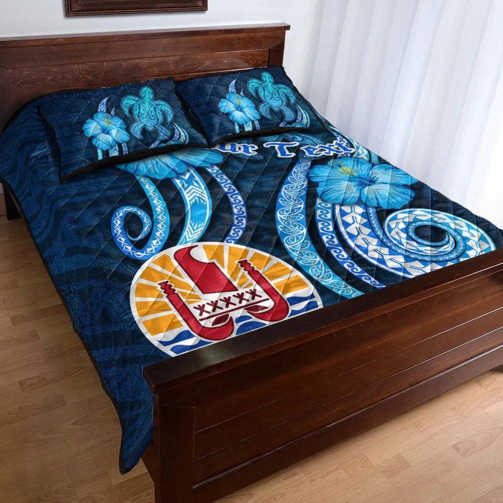 Tahiti Personalised Quilt Bed Set - Turtle and Tribal Tattoo Of Polynesian