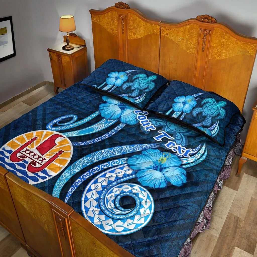 Tahiti Personalised Quilt Bed Set - Turtle and Tribal Tattoo Of Polynesian