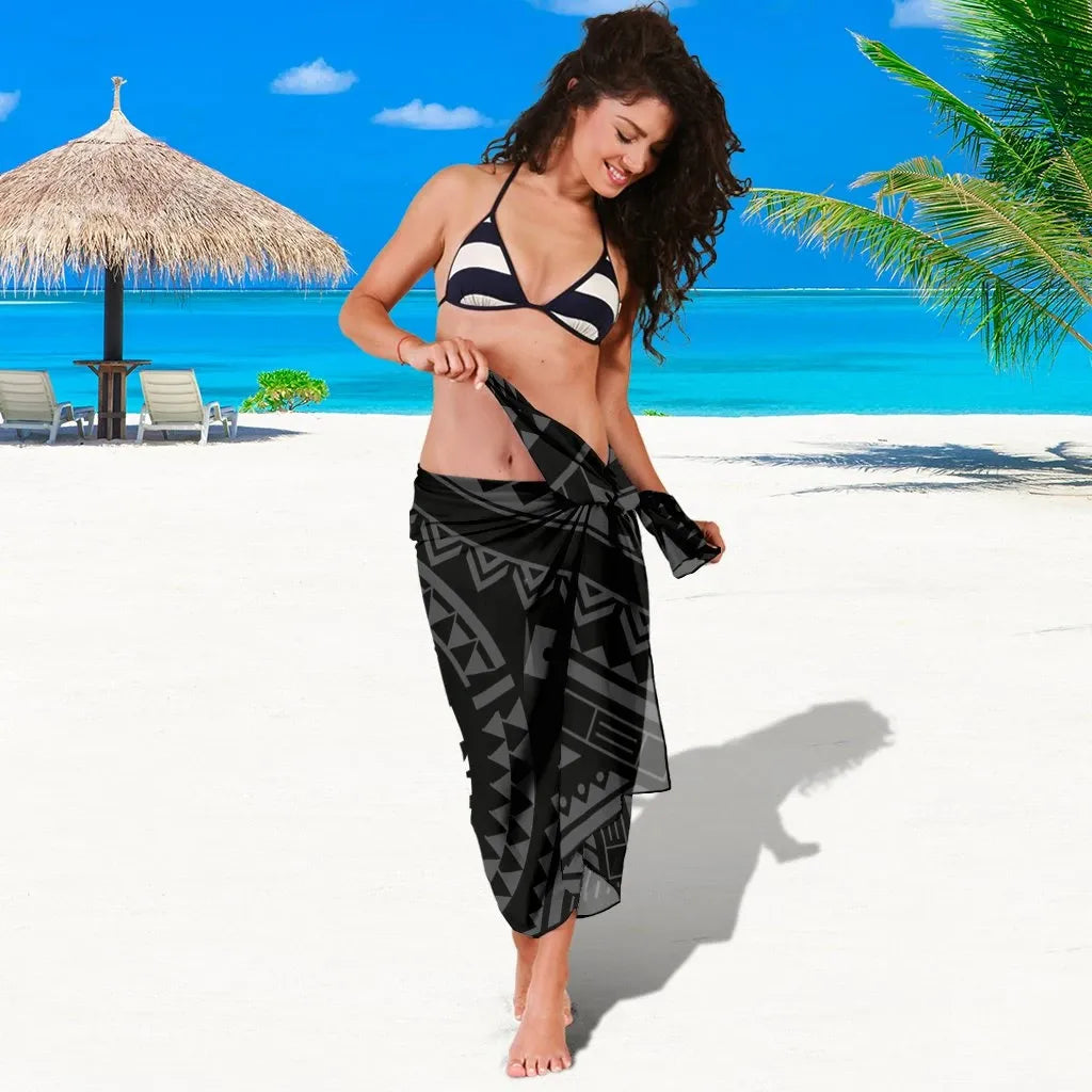Tahiti Personalised Sarong - Tahiti Seal In Polynesian Tattoo Style (Black)