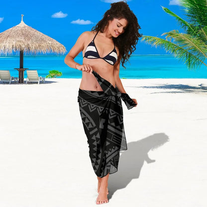 Tahiti Personalised Sarong - Tahiti Seal In Polynesian Tattoo Style (Black)
