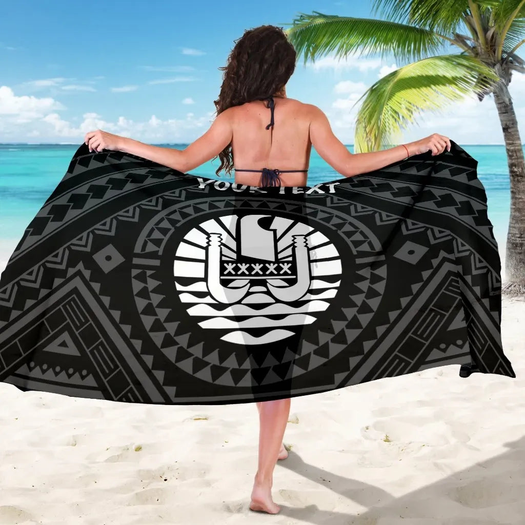 Tahiti Personalised Sarong - Tahiti Seal In Polynesian Tattoo Style (Black)