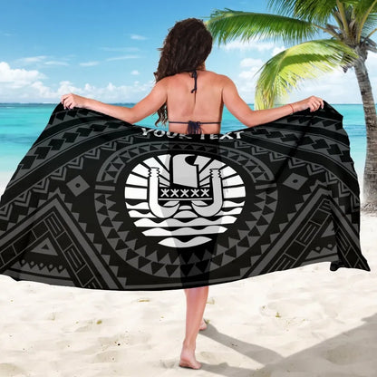 Tahiti Personalised Sarong - Tahiti Seal In Polynesian Tattoo Style (Black)