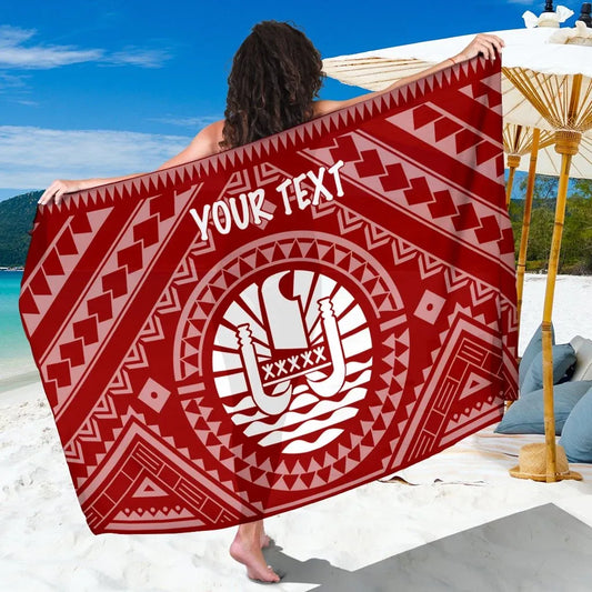 Tahiti Personalised Sarong - Tahiti Seal In Polynesian Tattoo Style (Red)