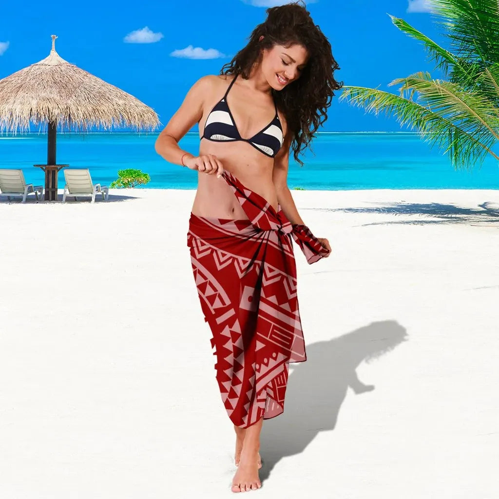 Tahiti Personalised Sarong - Tahiti Seal In Polynesian Tattoo Style (Red)