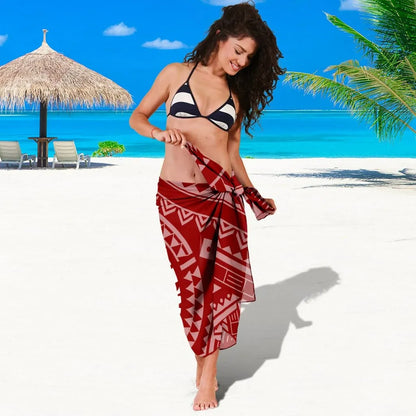 Tahiti Personalised Sarong - Tahiti Seal In Polynesian Tattoo Style (Red)