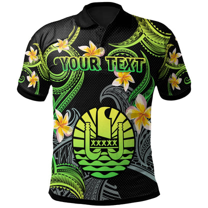 Tahiti Polo Shirt - Custom Personalised Polynesian Waves with Plumeria Flowers (Green)