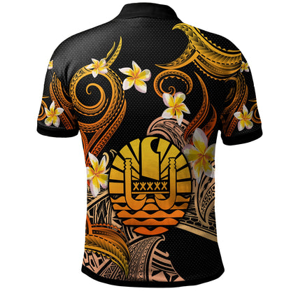 Tahiti Polo Shirt - Custom Personalised Polynesian Waves with Plumeria Flowers (Orange)