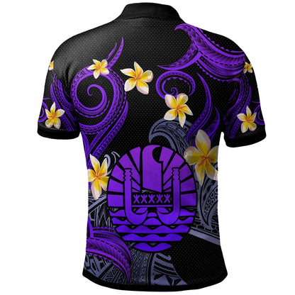 Tahiti Polo Shirt - Custom Personalised Polynesian Waves with Plumeria Flowers (Purple)