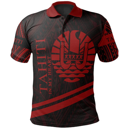 Tahiti Polo Shirt - In My Heart Style Red Polynesian Patterns