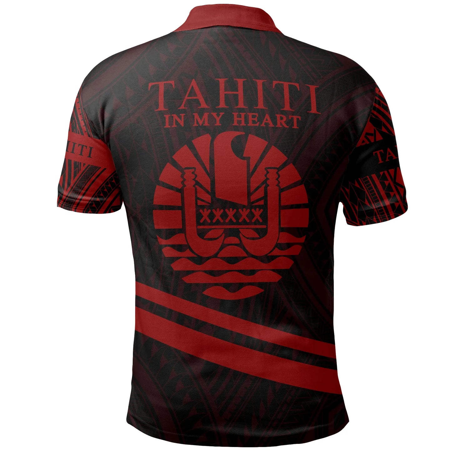 Tahiti Polo Shirt - In My Heart Style Red Polynesian Patterns