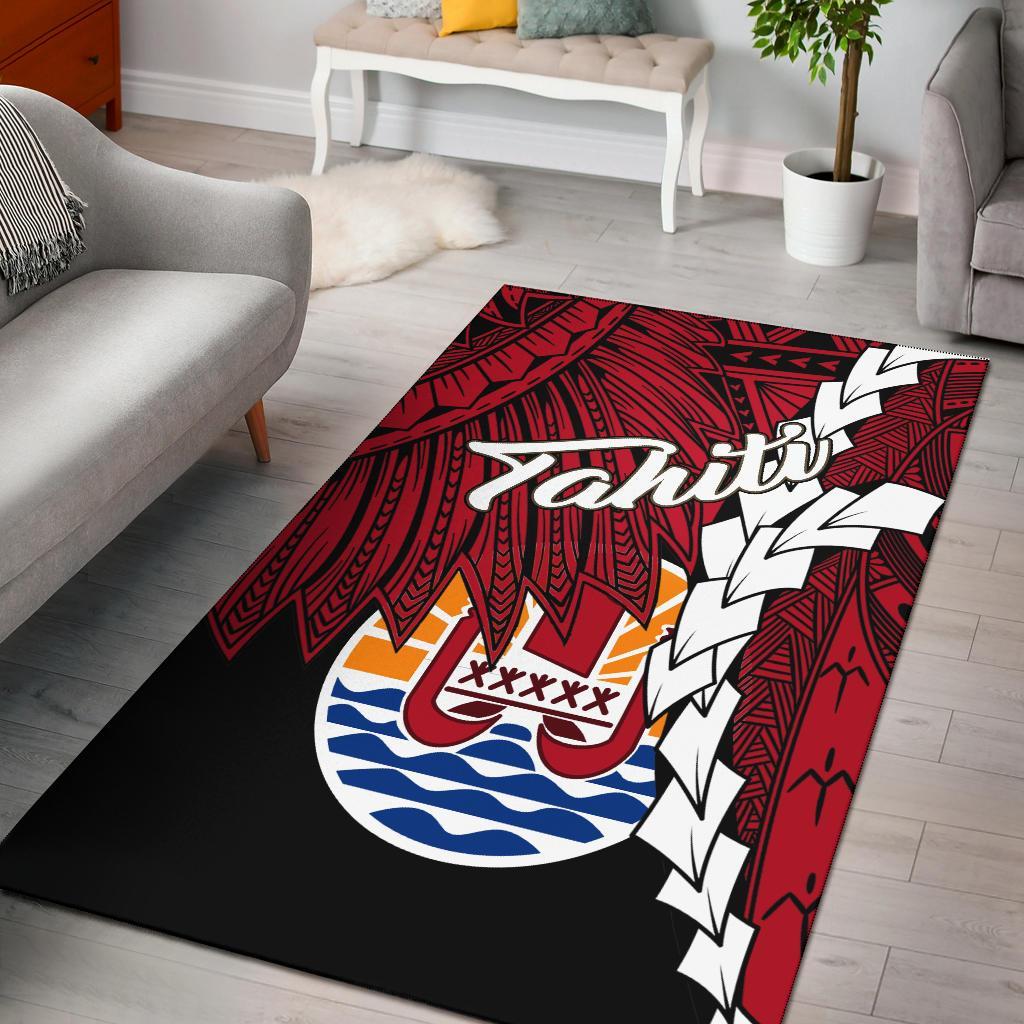 Tahiti Polynesian Are Rug - Tribal Wave Tattoo Flag Style