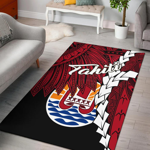 Tahiti Polynesian Are Rug - Tribal Wave Tattoo Flag Style