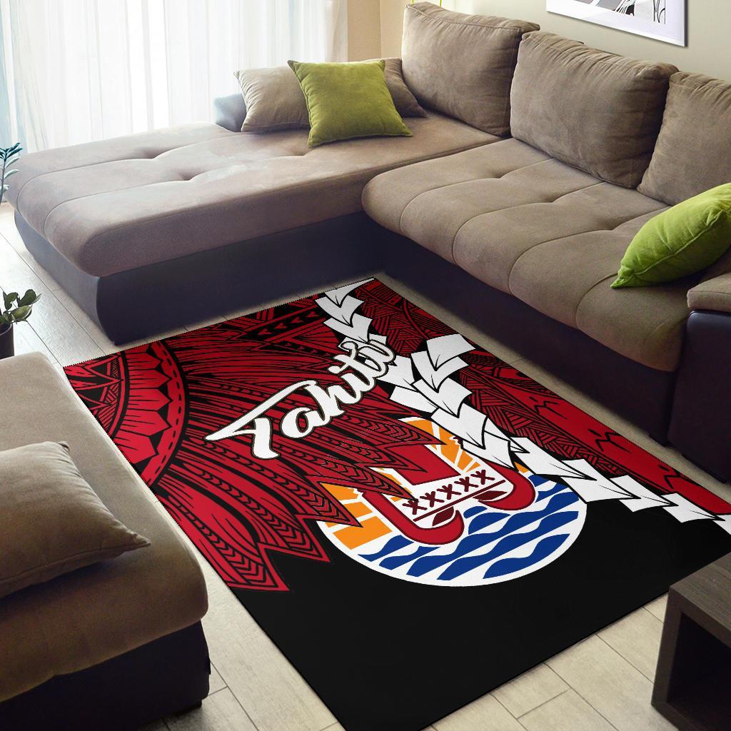 Tahiti Polynesian Are Rug - Tribal Wave Tattoo Flag Style