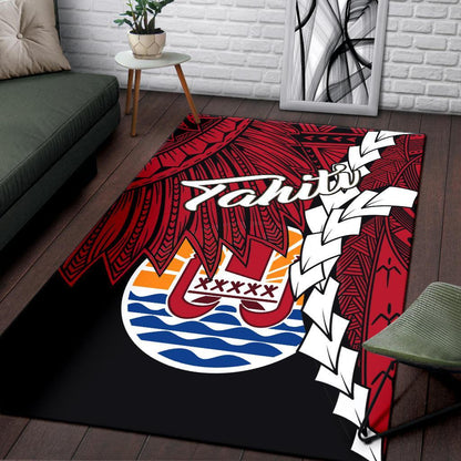Tahiti Polynesian Are Rug - Tribal Wave Tattoo Flag Style