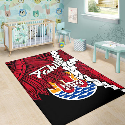 Tahiti Polynesian Are Rug - Tribal Wave Tattoo Flag Style