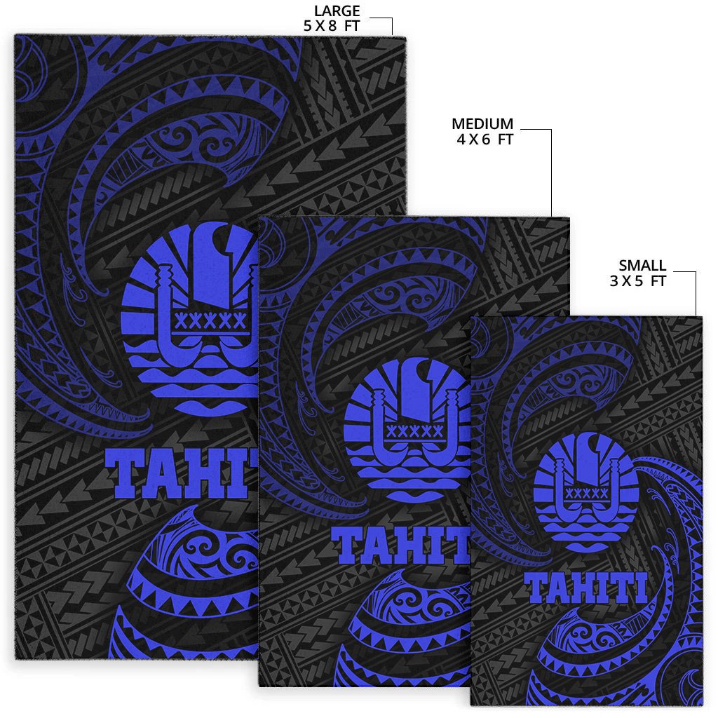 Tahiti Polynesian Area Rug - Blue Tribal Wave