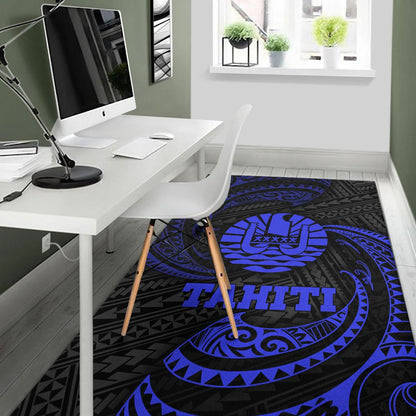Tahiti Polynesian Area Rug - Blue Tribal Wave