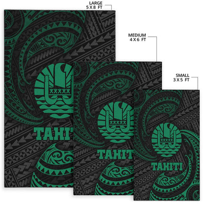 Tahiti Polynesian Area Rug - Green Tribal Wave
