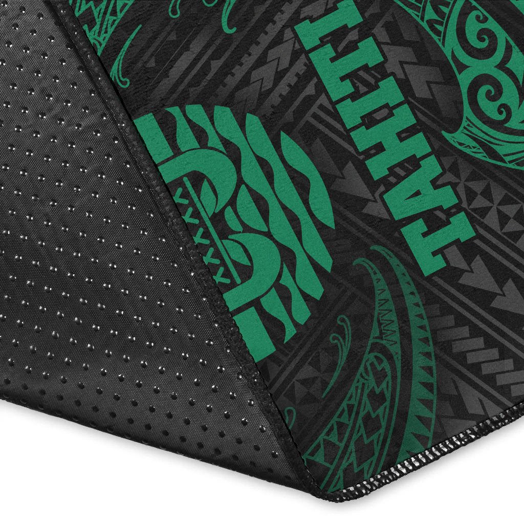 Tahiti Polynesian Area Rug - Green Tribal Wave