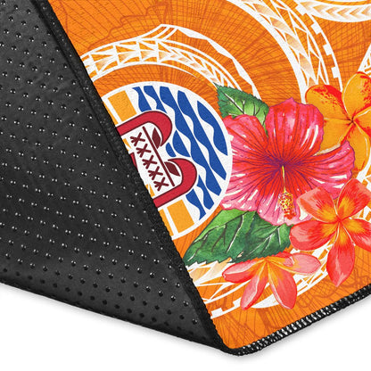 Tahiti Polynesian Area Rug - Orange Floral With Seal