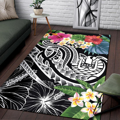 Tahiti Polynesian Area Rug - Summer Plumeria (Black)